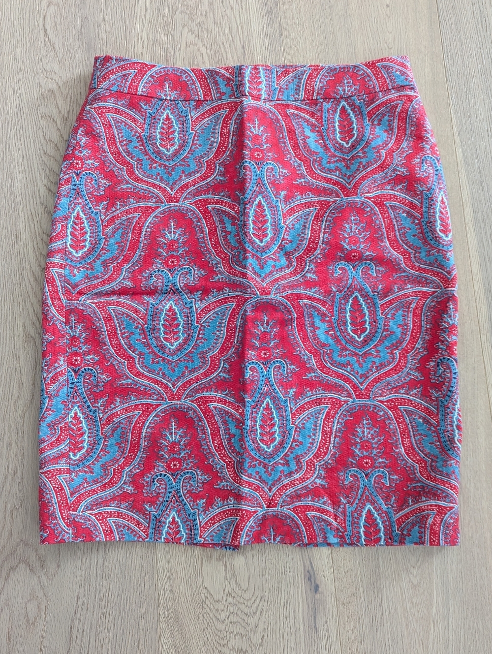 J. Crew Red and Blue Paisley Pencil Skirt
